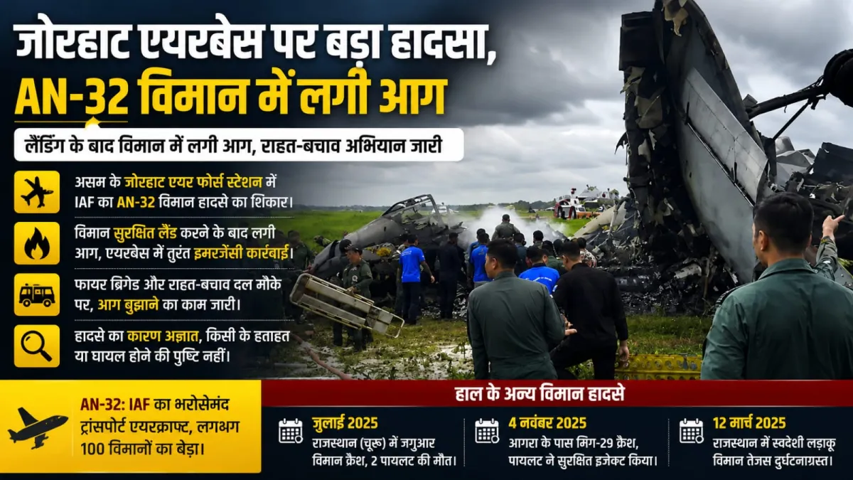 जोरहाट एयरबेस पर बड़ा हादसा, सुरक्षित लैंडिंग के बाद AN-32 विमान में लगी आग