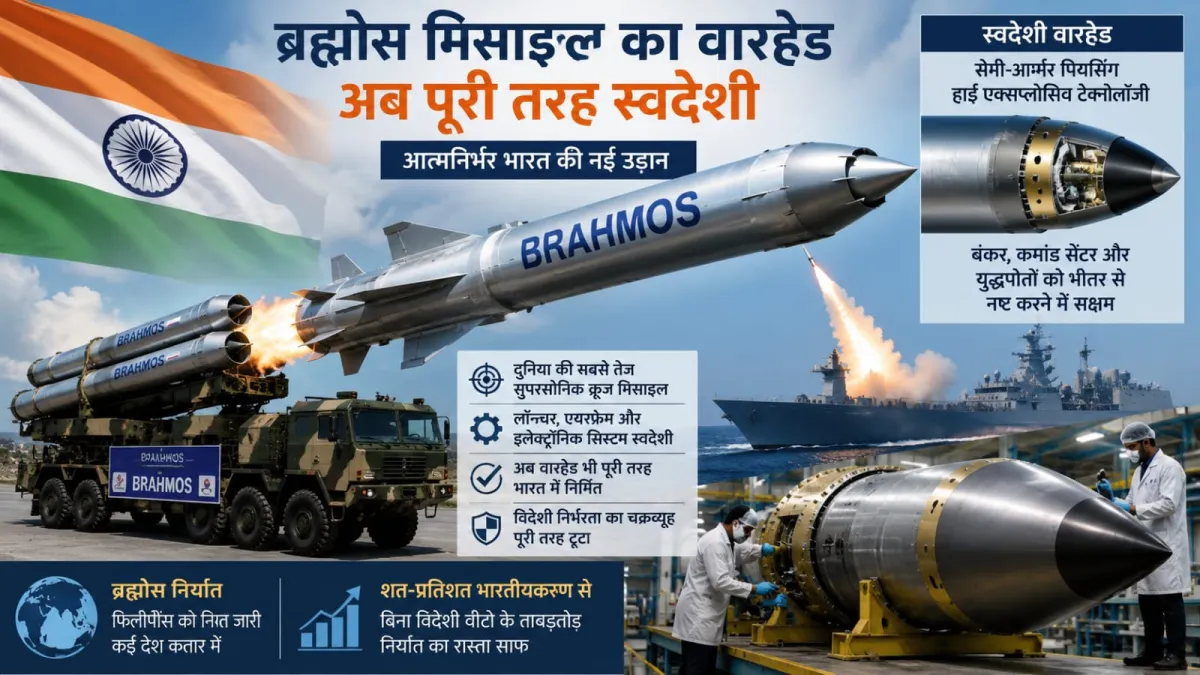 ब्रह्मोस के वारहेड का भी हुआ भारतीयकरण, मिसाइल निर्माण में खत्म होगी विदेशी निर्भरता