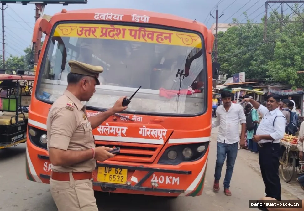देवरिया में ट्रैफिक पुलिस सख्त, 95 वाहनों का चालान, 6 गाड़ियां सीज