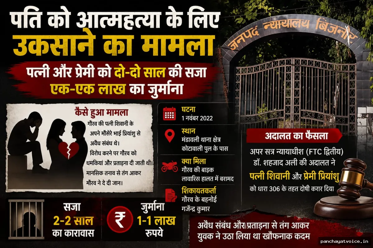 पत्नी के प्रेम संबंध से तनाव में था पति, अदालत ने पत्नी और प्रेमी को सुनाई सजा